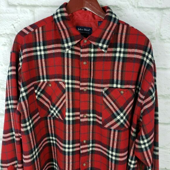 John Blair Men's Flannel Shirt Red Plaid Size XL Chest Pockets Button Down - Picture 3 of 9